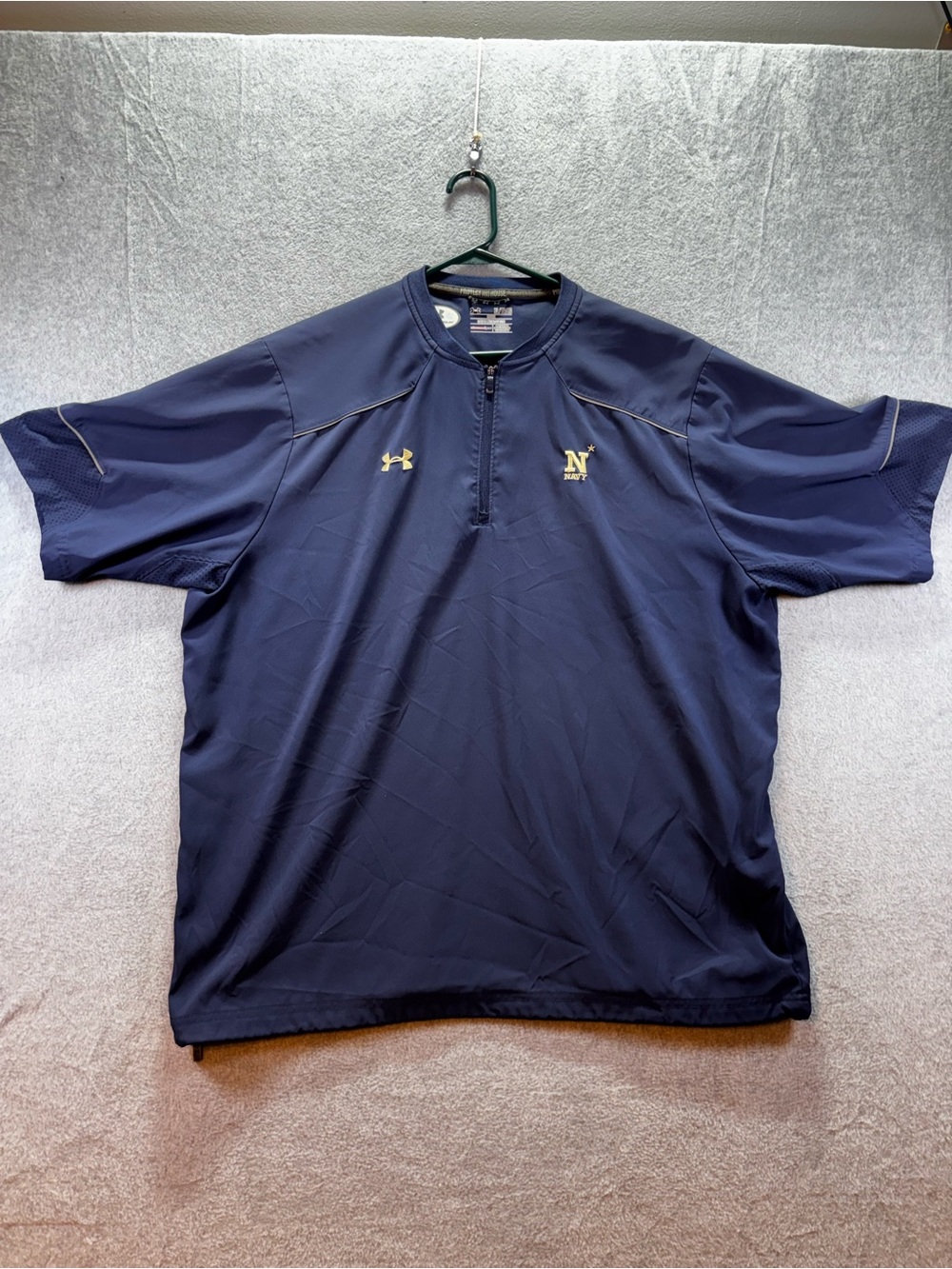 Under Armour NAVY Midshipmen Side Zip 1/4 Zip Men's Athletic Stretch Shirt Sz XL